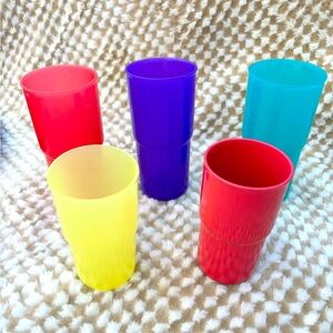 Set of 5 Vintage Tupperware Tumblers -12 oz & 18 oz | Rainbow Colors Made in USA